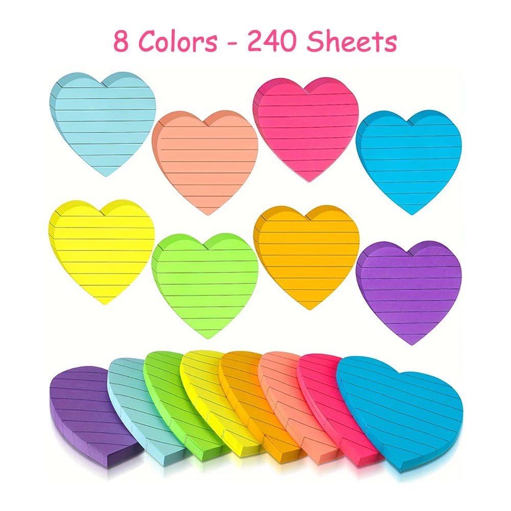 Sticky Notes Notepad - 8 pads/Colors - Heart Shaped