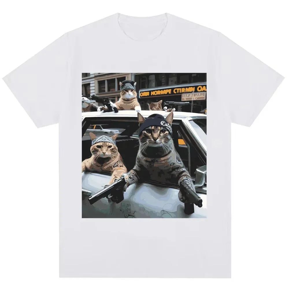 Cotton Graphic T Shirt- Gangster Cat