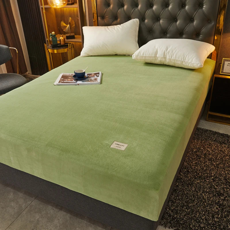Super Soft Warm Flannel Solid Bed Fitted Sheet - Cozy Single or Double Bedding, Perfect for a Luxurious Night's Sleep
