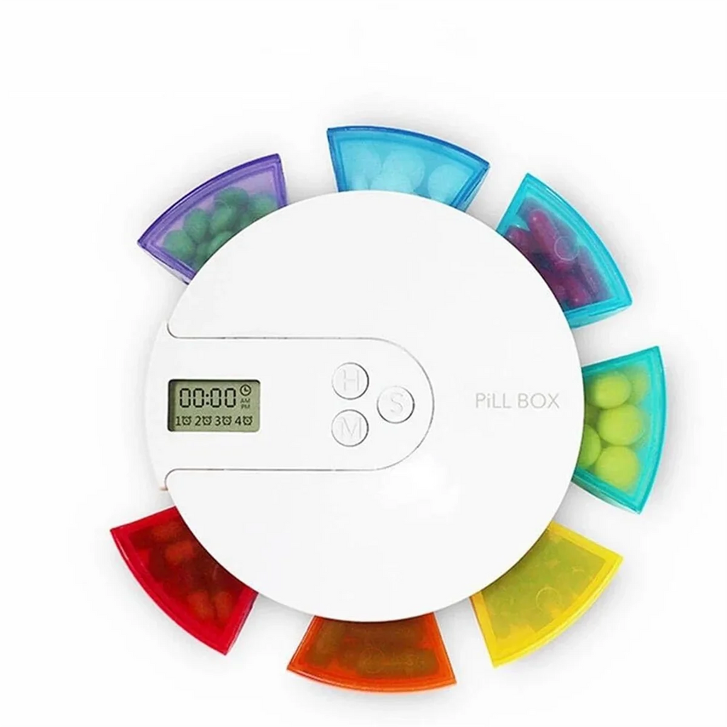 M05K 7-Day Automatic Pill Dispenser Weekly Smart Timing Pill Reminder for with Alarm,Portable Electronic Medication Organizer