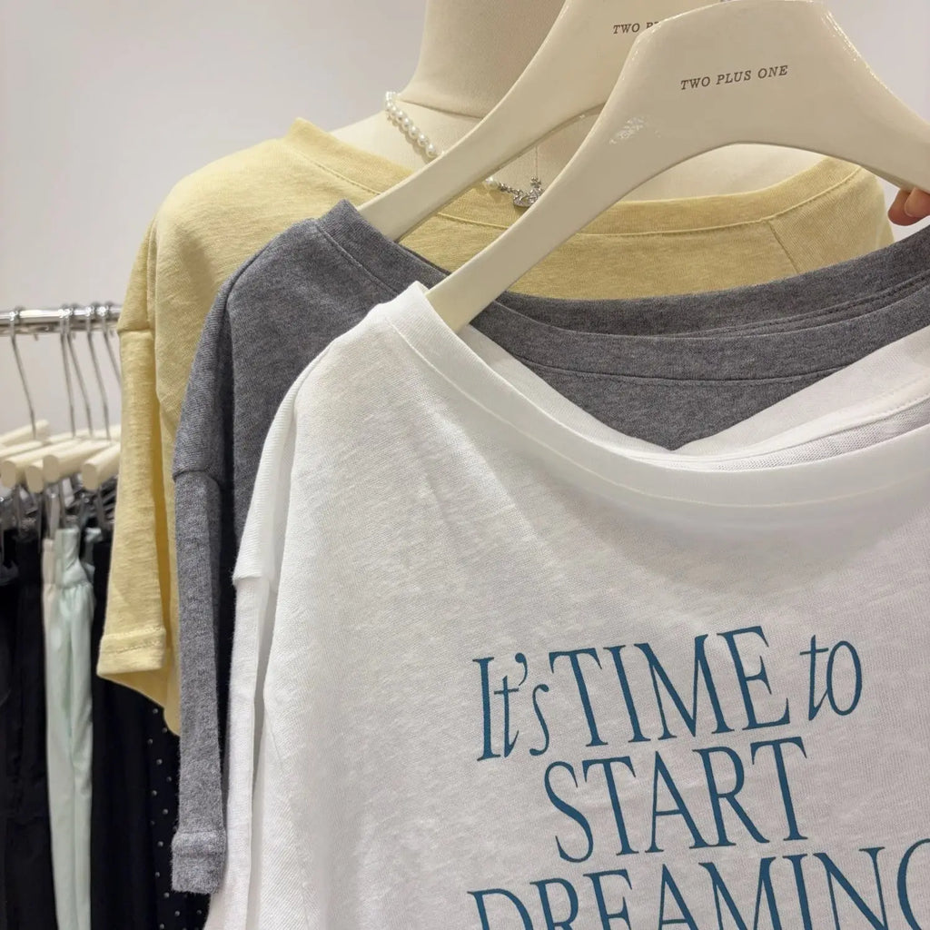 Trendy Off-shoulder Short-sleeve T-shirt for Women Made of Bamboo Cotton Loose and Slimming Base Layer Top