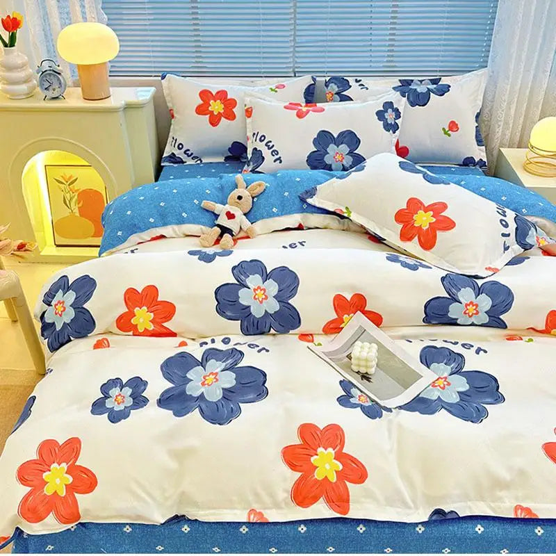 Nordic Thickened Brushed Bedding Sheet Sets Super Soft Skin Friendly Comforter Set Single Double Bed Linens for Four Seasons