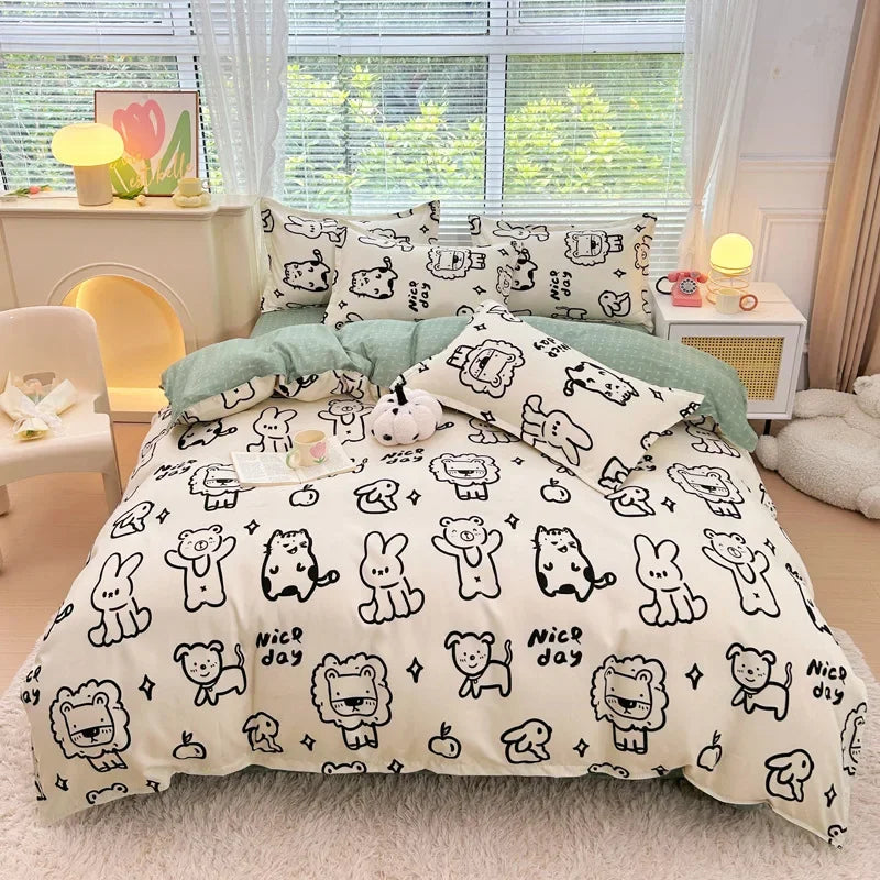 Nordic Thickened Brushed Bedding Sheet Sets Super Soft Skin Friendly Comforter Set Single Double Bed Linens for Four Seasons