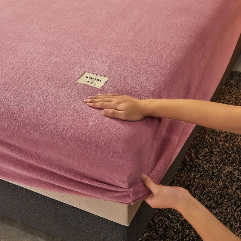 Super Soft Warm Flannel Solid Bed Fitted Sheet - Cozy Single or Double Bedding, Perfect for a Luxurious Night's Sleep