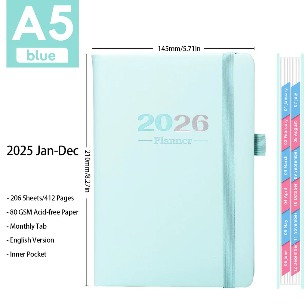 2026 Daily Planner - 365 Days Full Year Agenda with English Pages, A5 Schedule Organizer Notebook for Work & Personal Use