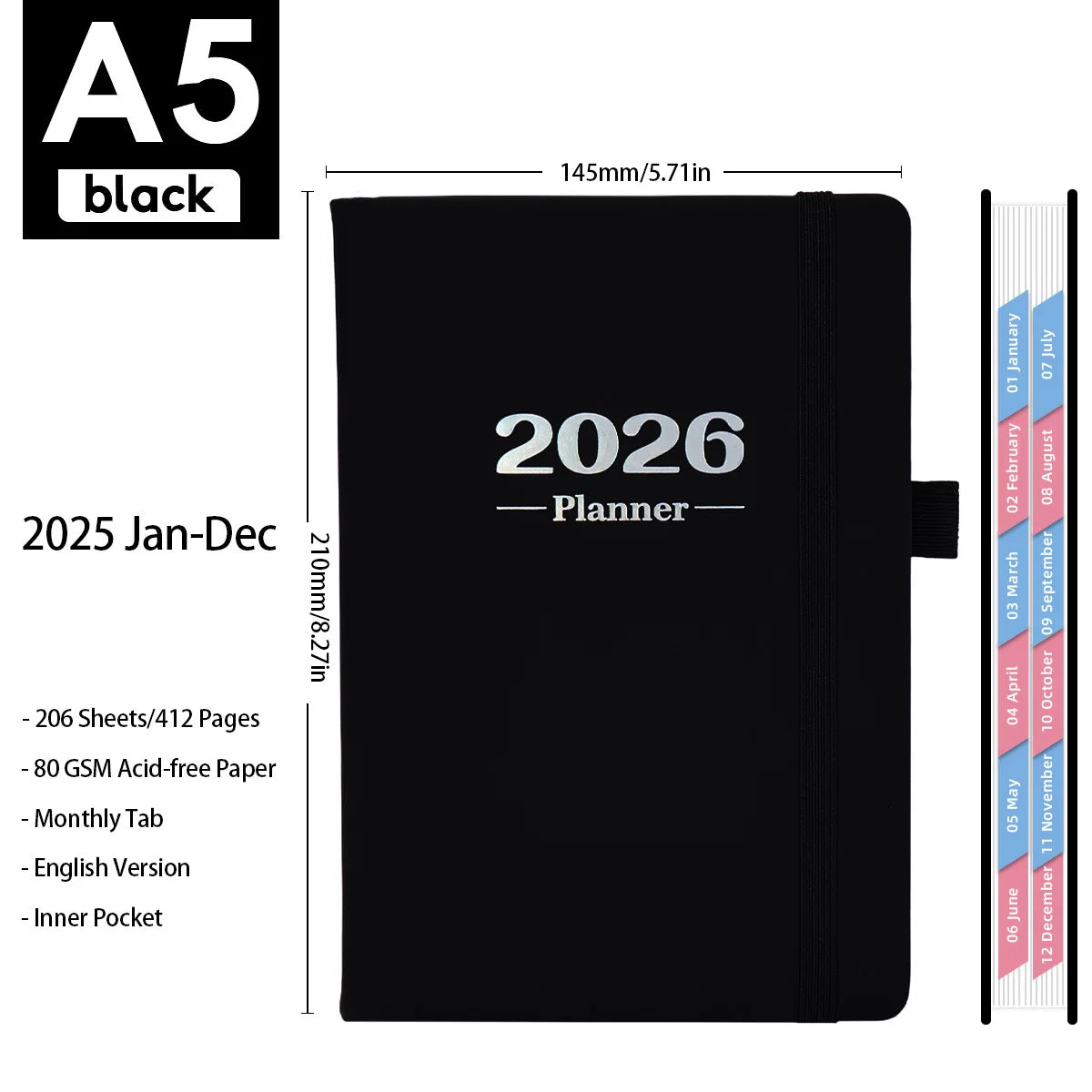 2026 Daily Planner - 365 Days Full Year Agenda with English Pages, A5 Schedule Organizer Notebook for Work & Personal Use