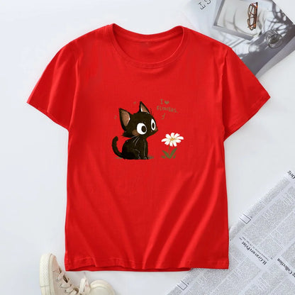 Tagless Cotton Graphic T-shirt - Harajuku Cat