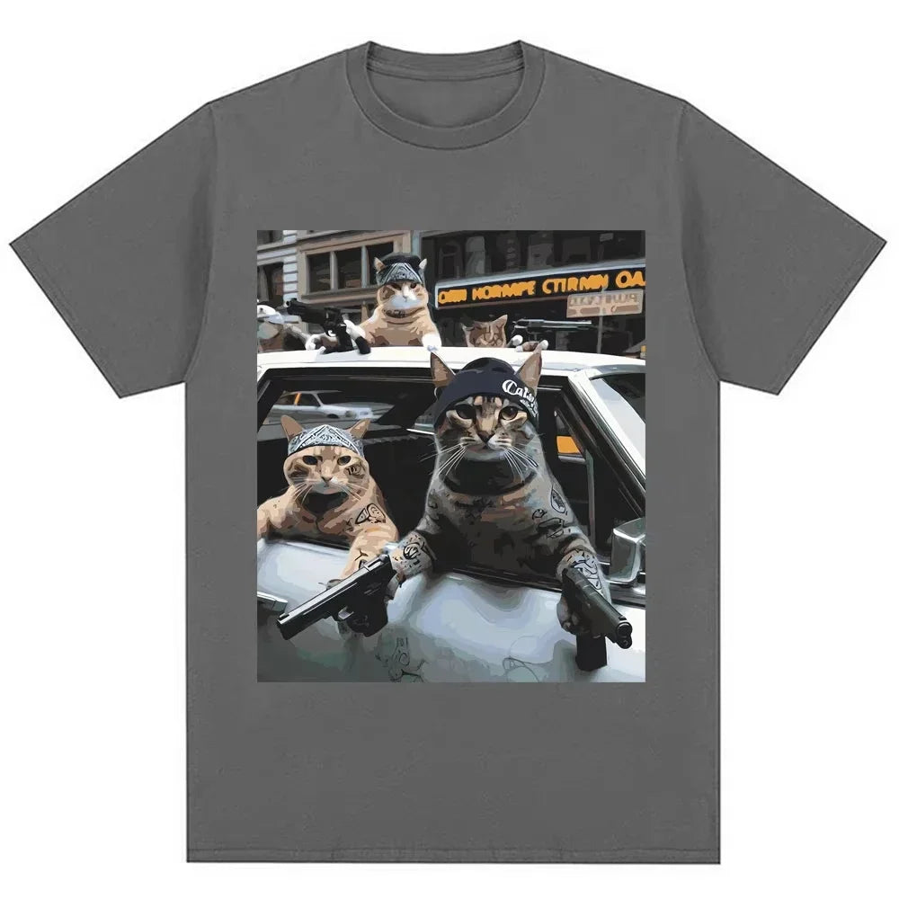 Cotton Graphic T Shirt- Gangster Cat