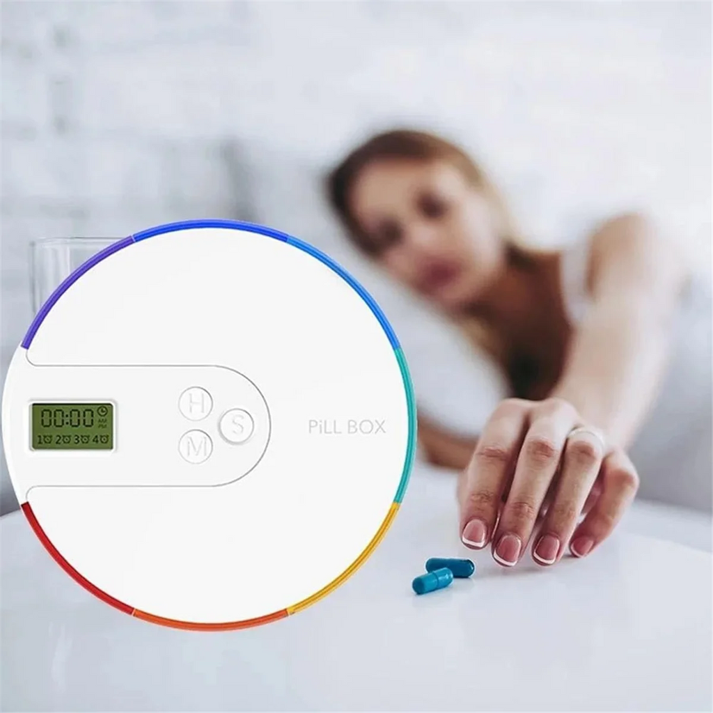 M05K 7-Day Automatic Pill Dispenser Weekly Smart Timing Pill Reminder for with Alarm,Portable Electronic Medication Organizer