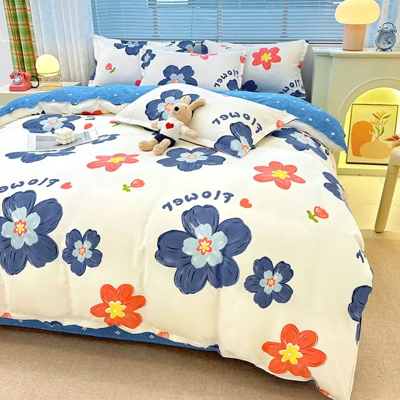 Nordic Thickened Brushed Bedding Sheet Sets Super Soft Skin Friendly Comforter Set Single Double Bed Linens for Four Seasons