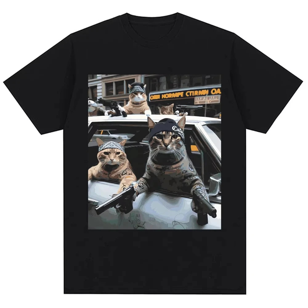Cotton Graphic T Shirt- Gangster Cat