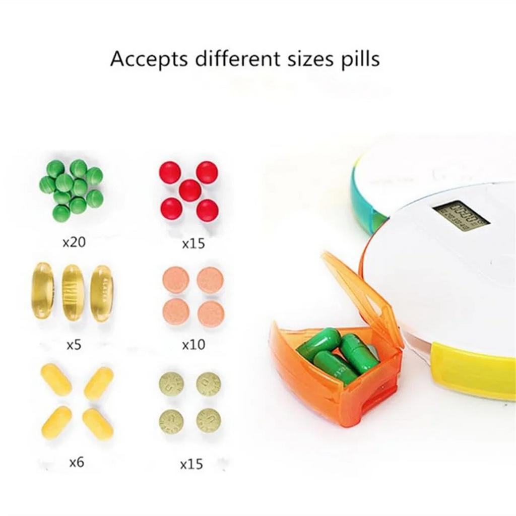M05K 7-Day Automatic Pill Dispenser Weekly Smart Timing Pill Reminder for with Alarm,Portable Electronic Medication Organizer