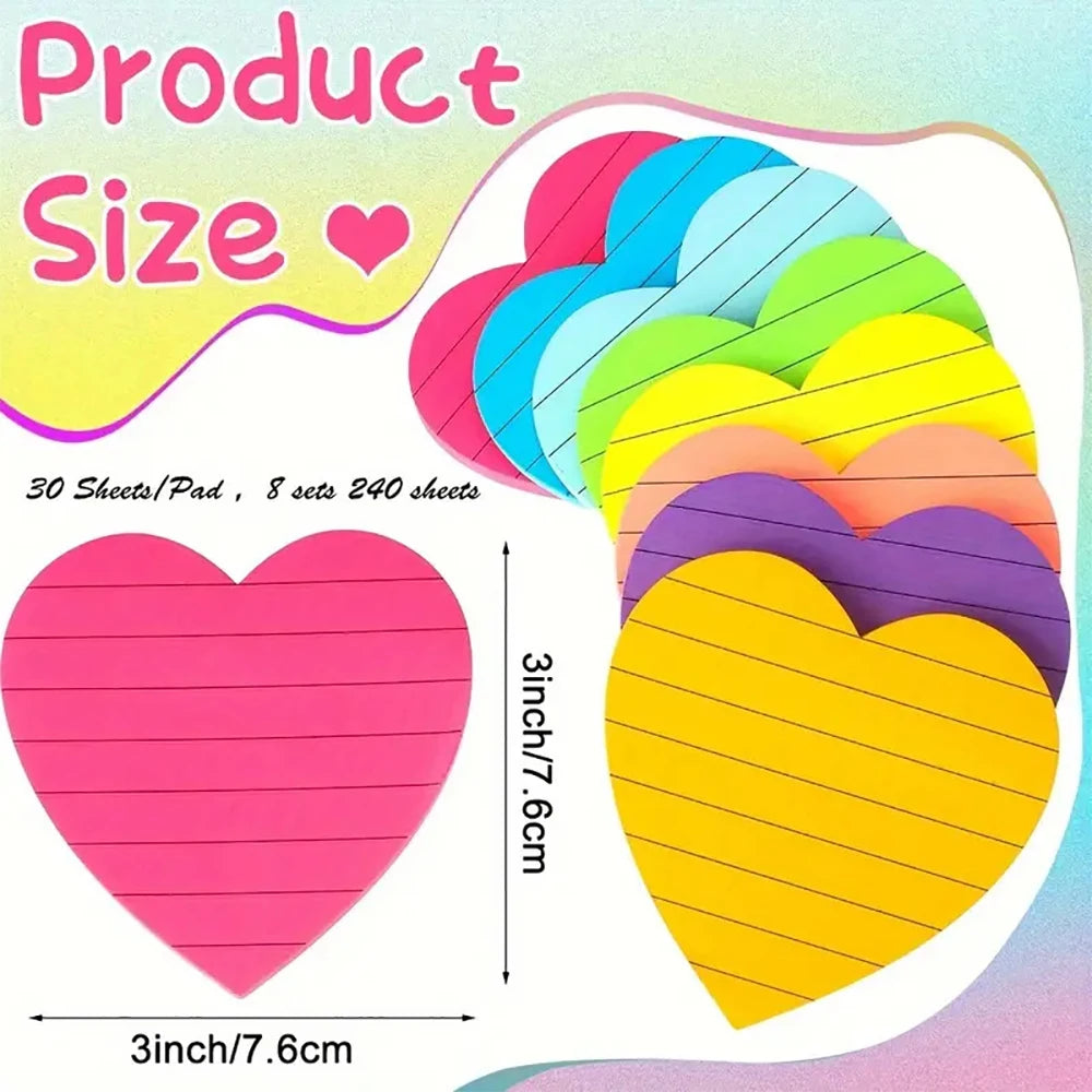 Sticky Notes Notepad - 8 pads/Colors - Heart Shaped