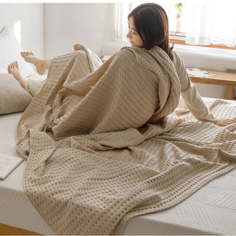 Soft Waffle Plaid Cotton Blanket for Bed Gauze Thin Towel Quilt Queen King Bedspread Blanket Throw Bed Sofa Cover Bedding