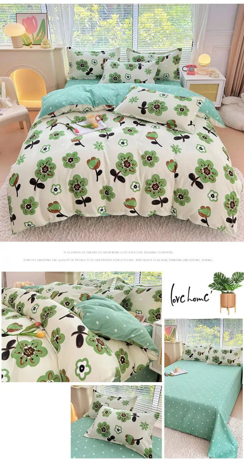 Nordic Thickened Brushed Bedding Sheet Sets Super Soft Skin Friendly Comforter Set Single Double Bed Linens for Four Seasons